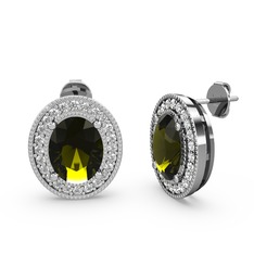 Esinti Oval Küpe - Peridot ve swarovski 8 ayar beyaz altın küpe #q9up80