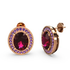 Esinti Oval Küpe - Rodolit garnet ve ametist 925 ayar rose altın kaplama gümüş küpe #qfj06u