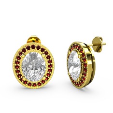Esinti Oval Küpe - Beyaz zirkon ve garnet 8 ayar altın küpe #r164w7