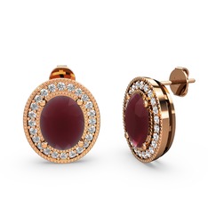 Esinti Oval Küpe - Kök yakut ve swarovski 8 ayar rose altın küpe #r20p0h