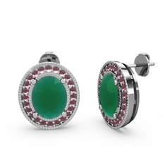 Esinti Oval Küpe - Kök zümrüt ve kök yakut 8 ayar beyaz altın küpe #r3nb2a