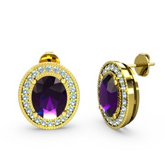 Esinti Oval Küpe - Ametist ve akuamarin 18 ayar altın küpe #raxk6f