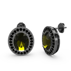 Peridot ve siyah zirkon 925 ayar siyah rodyum kaplama gümüş küpe