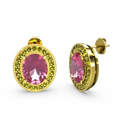 Pembe kuvars ve peridot 18 ayar altın küpe