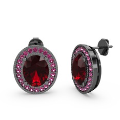 Garnet ve rodolit garnet 925 ayar siyah rodyum kaplama gümüş küpe