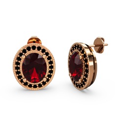 Esinti Oval Küpe - Garnet ve siyah zirkon 925 ayar rose altın kaplama gümüş küpe #rww327