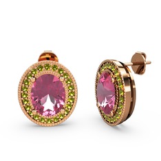 Pembe kuvars ve peridot 8 ayar rose altın küpe