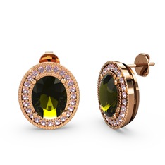 Esinti Oval Küpe - Peridot ve pembe kuvars 925 ayar rose altın kaplama gümüş küpe #sg6blc