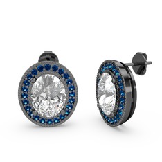Esinti Oval Küpe - Swarovski ve lab safir 925 ayar siyah rodyum kaplama gümüş küpe #sino0o