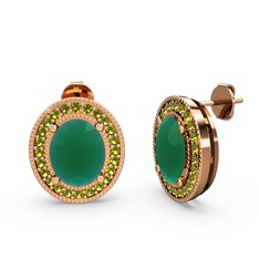 Esinti Oval Küpe - Kök zümrüt ve peridot 8 ayar rose altın küpe #st6ofs
