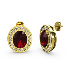 Esinti Oval Küpe - Garnet ve beyaz zirkon 14 ayar altın küpe #sweh9z