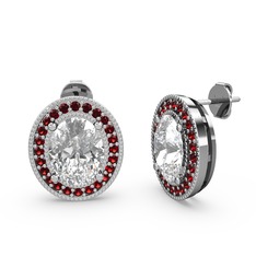 Esinti Oval Küpe - Beyaz zirkon ve garnet 925 ayar gümüş küpe #t3dfn0