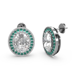 Esinti Oval Küpe - Swarovski ve kök zümrüt 14 ayar beyaz altın küpe #t53wcp