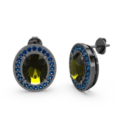Peridot ve lab safir 925 ayar siyah rodyum kaplama gümüş küpe