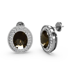 Esinti Oval Küpe - Dumanlı kuvars ve pırlanta 925 ayar gümüş küpe (0.528 karat) #tjsoxm