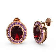 Garnet ve ametist 14 ayar rose altın küpe