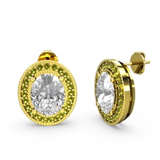Esinti Oval Küpe - Swarovski ve peridot 18 ayar altın küpe #u9p495