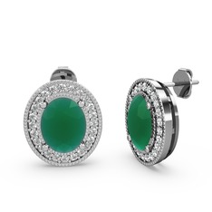 Esinti Oval Küpe - Kök zümrüt ve pırlanta 925 ayar gümüş küpe (0.528 karat) #und4kp