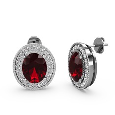 Garnet ve beyaz zirkon 18 ayar beyaz altın küpe