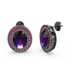 Ametist ve rodolit garnet 925 ayar siyah rodyum kaplama gümüş küpe