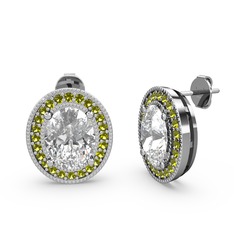 Esinti Oval Küpe - Beyaz zirkon ve peridot 18 ayar beyaz altın küpe #vcwv6l