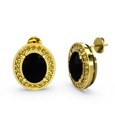 Siyah zirkon ve sitrin 14 ayar altın küpe