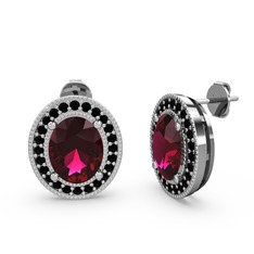 Rodolit garnet ve siyah zirkon 18 ayar beyaz altın küpe