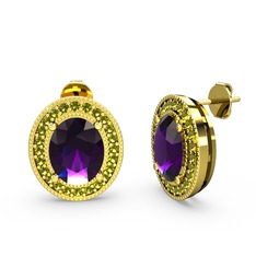 Esinti Oval Küpe - Ametist ve peridot 14 ayar altın küpe #wgsn3y