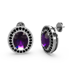 Esinti Oval Küpe - Ametist ve siyah zirkon 18 ayar beyaz altın küpe #wllgp5