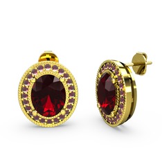 Esinti Oval Küpe - Garnet ve kök yakut 8 ayar altın küpe #xasl20