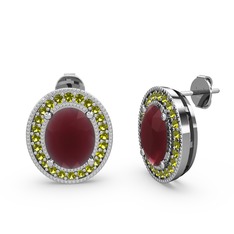 Esinti Oval Küpe - Kök yakut ve peridot 18 ayar beyaz altın küpe #xh009y