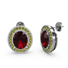 Garnet ve peridot 18 ayar beyaz altın küpe