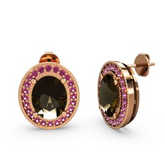Esinti Oval Küpe - Dumanlı kuvars ve rodolit garnet 925 ayar rose altın kaplama gümüş küpe #xpyi5f