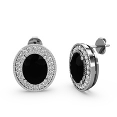 Esinti Oval Küpe - Siyah zirkon ve swarovski 18 ayar beyaz altın küpe #y7fik1