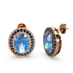 Esinti Oval Küpe - Akuamarin ve lab safir 925 ayar rose altın kaplama gümüş küpe #y8xump