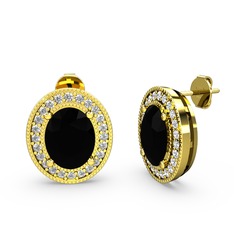 Esinti Oval Küpe - Siyah zirkon ve swarovski 14 ayar altın küpe #yg30rs