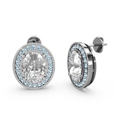 Esinti Oval Küpe - Swarovski ve akuamarin 18 ayar beyaz altın küpe #yptkqx