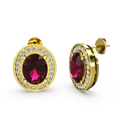 Esinti Oval Küpe - Rodolit garnet ve swarovski 14 ayar altın küpe #zbm0sy