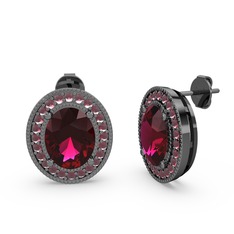 Esinti Oval Küpe - Rodolit garnet ve kök yakut 925 ayar siyah rodyum kaplama gümüş küpe #zq63zl
