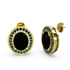 Esinti Oval Küpe - Siyah zirkon ve lab safir 925 ayar altın kaplama gümüş küpe #zqw2xe