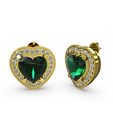 Esinti Kalp Küpe - Yeşil kuvars ve pırlanta 925 ayar altın kaplama gümüş küpe (0.528 karat) #10dnh9z
