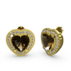 Dumanlı kuvars ve pırlanta 18 ayar altın küpe (0.528 karat)