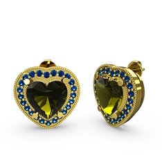 Esinti Kalp Küpe - Peridot ve lab safir 14 ayar altın küpe #1146sg7
