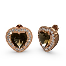 Esinti Kalp Küpe - Dumanlı kuvars ve pırlanta 14 ayar rose altın küpe (0.528 karat) #11gt4ok