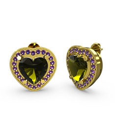 Peridot ve ametist 18 ayar altın küpe