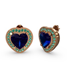 Esinti Kalp Küpe - Lab safir ve yeşil kuvars 18 ayar rose altın küpe #154cd5r