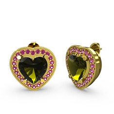 Peridot ve rodolit garnet 18 ayar altın küpe