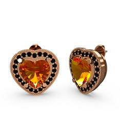 Esinti Kalp Küpe - Sitrin ve siyah zirkon 925 ayar rose altın kaplama gümüş küpe #15n91s