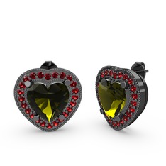 Esinti Kalp Küpe - Peridot ve garnet 925 ayar siyah rodyum kaplama gümüş küpe #15th68c