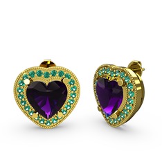 Ametist ve yeşil kuvars 18 ayar altın küpe